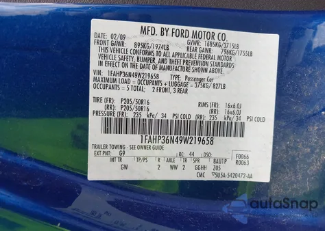 2009 Ford Focus Ses from USA, damaged, VIN 1FAHP36N49W219658